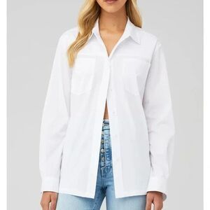 Good American Womens Slit Back Poplin Shirt Size XXL White Long Sleeve Button Up